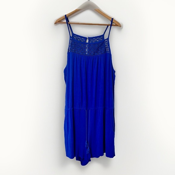 Old Navy Royal Blue Crochet Yoke Romper Shorts Jumpsuit Women's XXL - Picture 3 of 9